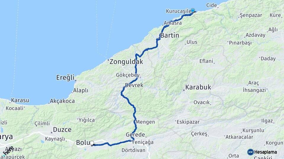 Bartın Kurucaşile Bolu Arası Kaç Km - Yol Haritası