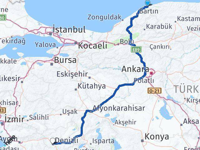 Bartın Kurucaşile Denizli Arası Kaç Km - Yol Haritası