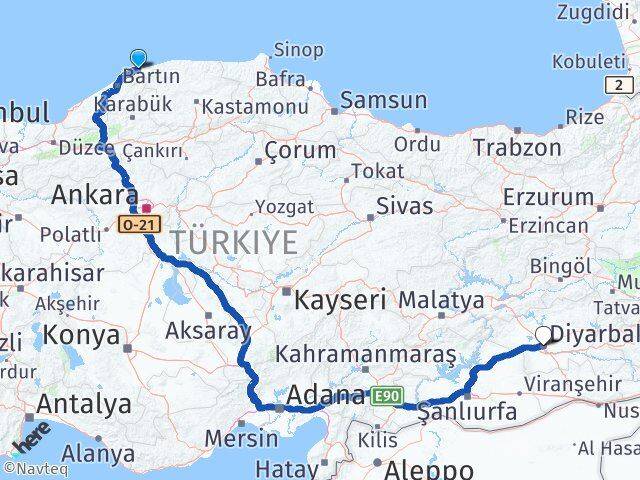 Bartın Kurucaşile Diyarbakır Arası Kaç Km - Yol Haritası