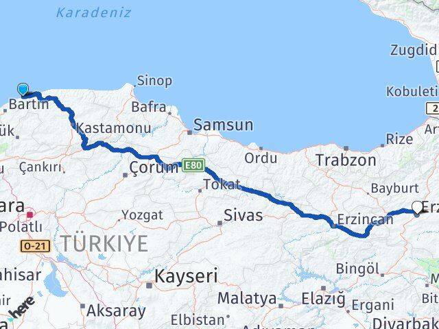 Bartın Kurucaşile Erzurum Arası Kaç Km - Yol Haritası