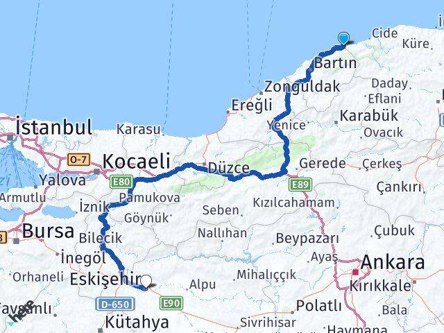 Bartın Kurucaşile Eskişehir Arası Kaç Km - Yol Haritası