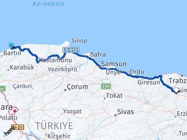 Bartın Kurucaşile Gümüşhane Arası Kaç Km - Yol Haritası