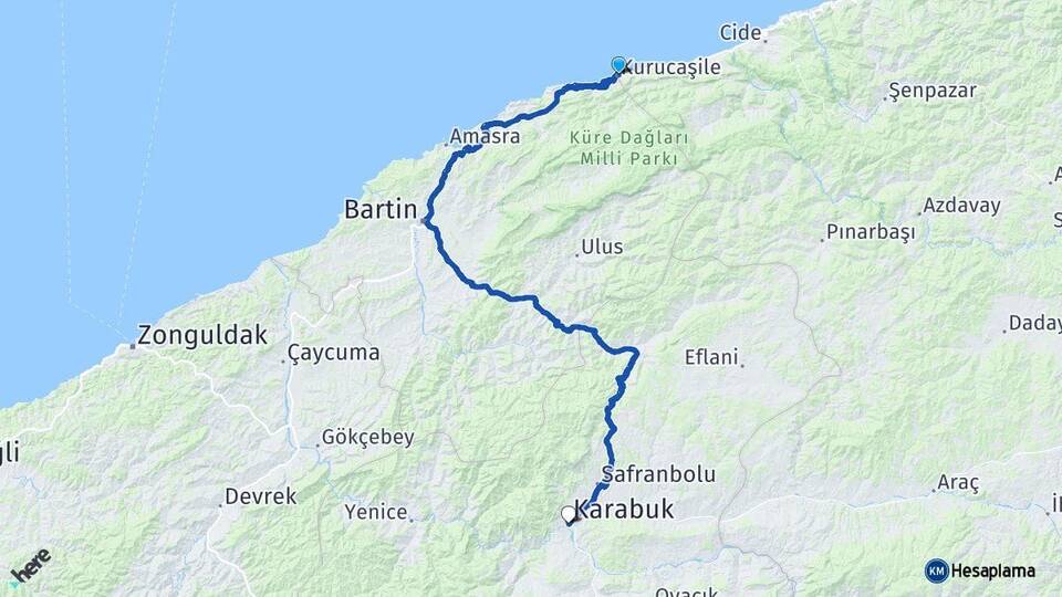 Bartın Kurucaşile Karabük Arası Kaç Km - Yol Haritası