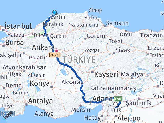 Bartın Kurucaşile Kilis Arası Kaç Km - Yol Haritası