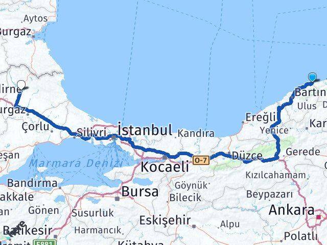 Bartın Kurucaşile Kırklareli Arası Kaç Km - Yol Haritası