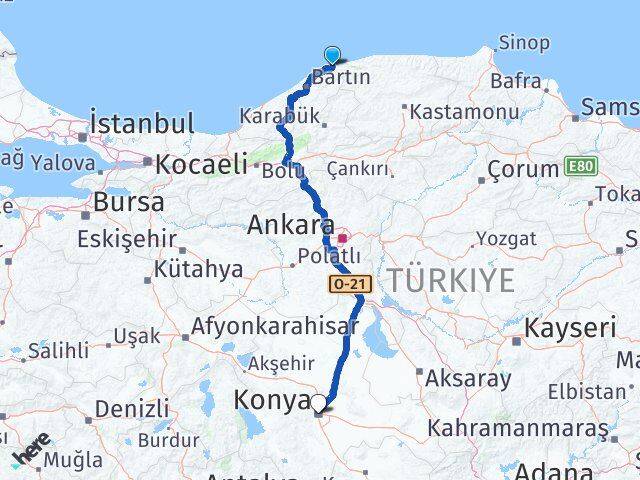 Bartın Kurucaşile Konya Arası Kaç Km - Yol Haritası