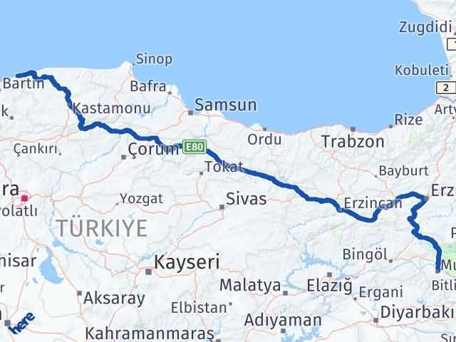 Bartın Kurucaşile Muş Arası Kaç Km - Yol Haritası