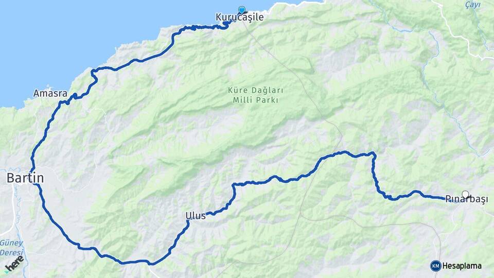 Bartın Kurucaşile Pınarbaşı Kastamonu Arası Kaç Km - Yol Haritası
