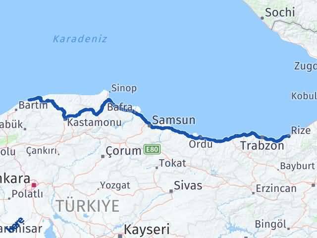Bartın Kurucaşile Rize Arası Kaç Km - Yol Haritası
