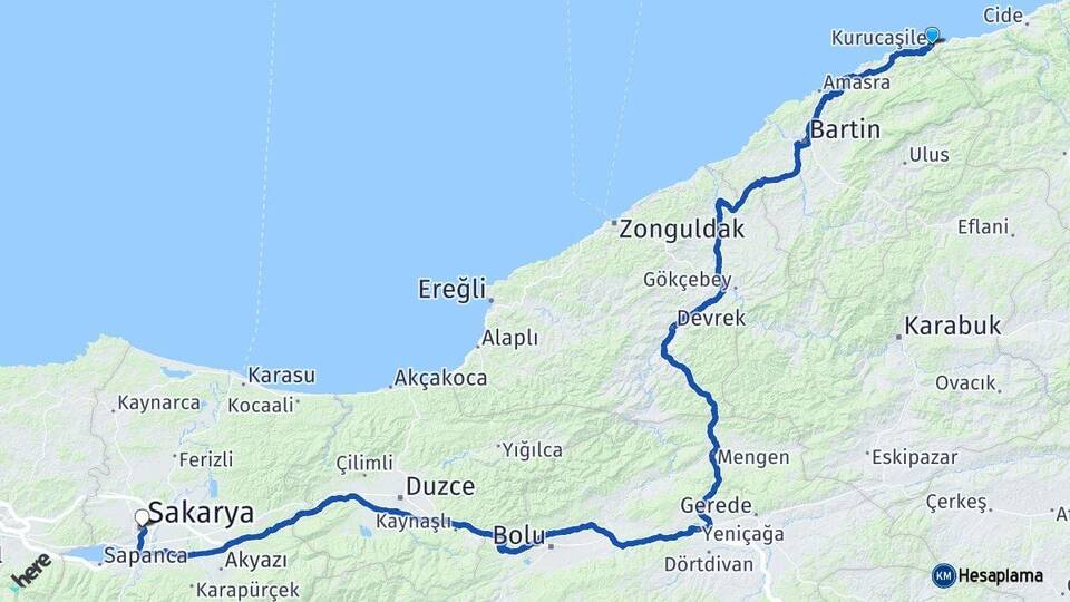 Bartın Kurucaşile Sakarya Arası Kaç Km - Yol Haritası