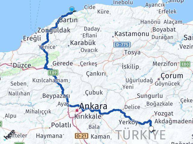 Bartın Kurucaşile Şefaatli Yozgat Arası Kaç Km - Yol Haritası