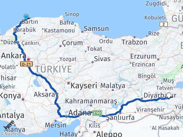 Bartın Kurucaşile Siirt Arası Kaç Km - Yol Haritası