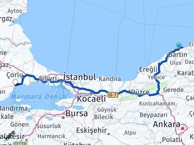 Bartın Kurucaşile Tekirdağ Arası Kaç Km - Yol Haritası
