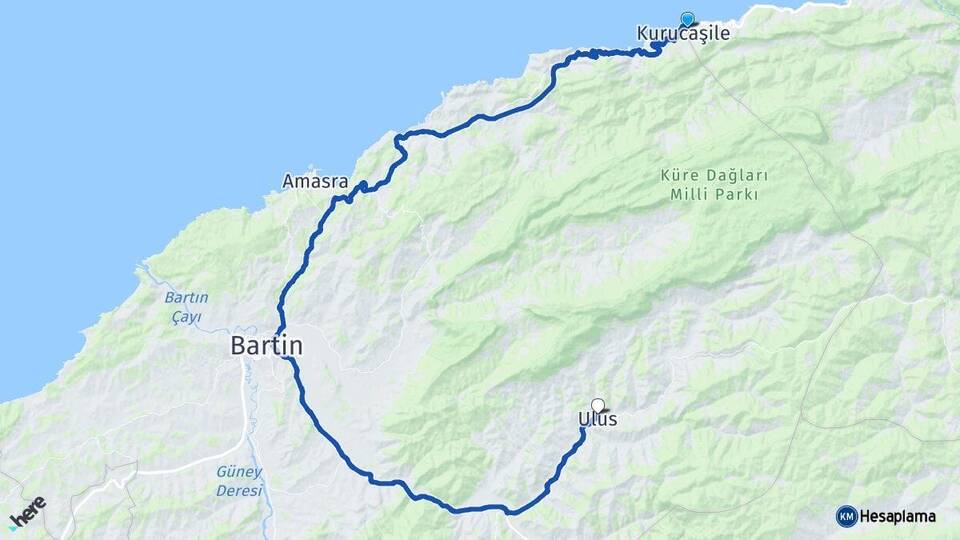 Bartın Kurucaşile Ulus Arası Kaç Km - Yol Haritası