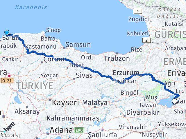 Bartın Kurucaşile Van Arası Kaç Km - Yol Haritası