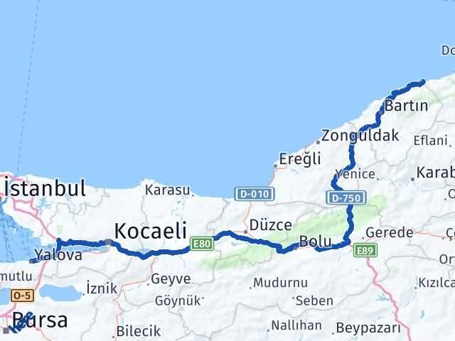 Bartın Kurucaşile Yalova Arası Kaç Km - Yol Haritası