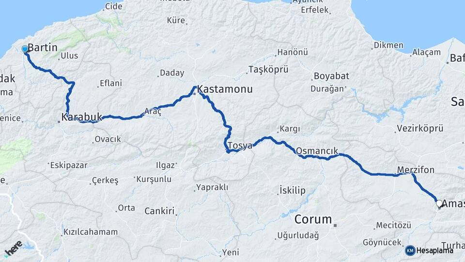 Bartın Kutlubeyyazıcılar Arası Kaç Km - Yol Haritası