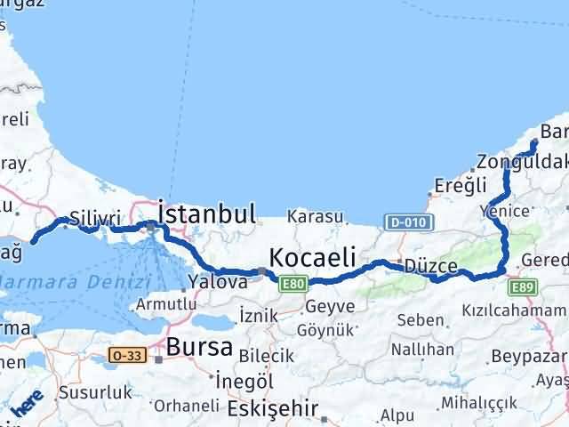 Bartın Marmaraereğlisi Tekirdağ Arası Kaç Km - Yol Haritası