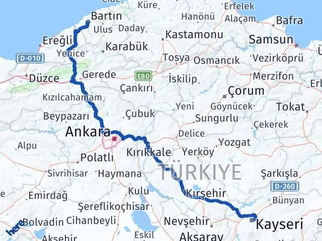 Bartın Melikgazi Kayseri Arası Kaç Km - Yol Haritası