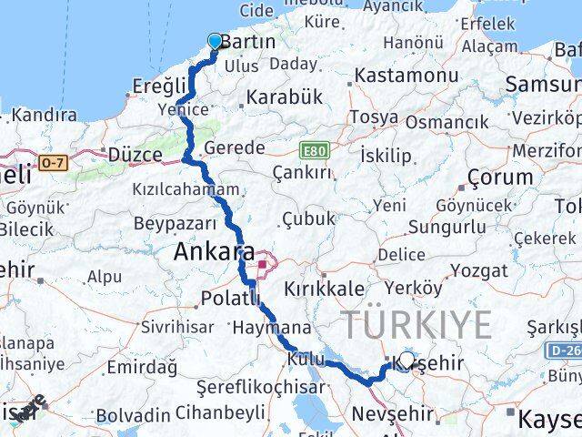 Bartın Mucur Kırşehir Arası Kaç Km - Yol Haritası