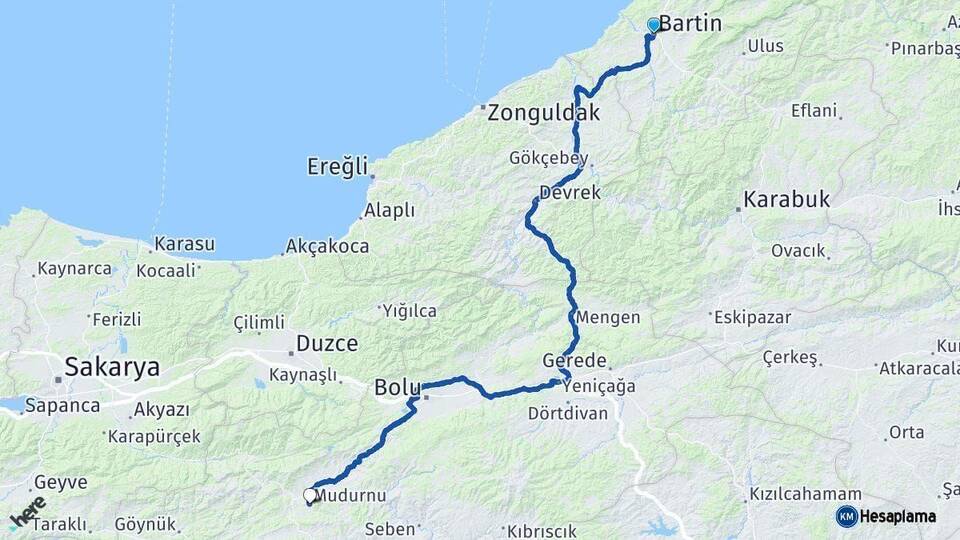 Bartın Mudurnu Bolu Arası Kaç Km - Yol Haritası
