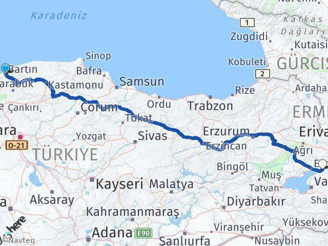 Bartın Muradiye Van Arası Kaç Km - Yol Haritası