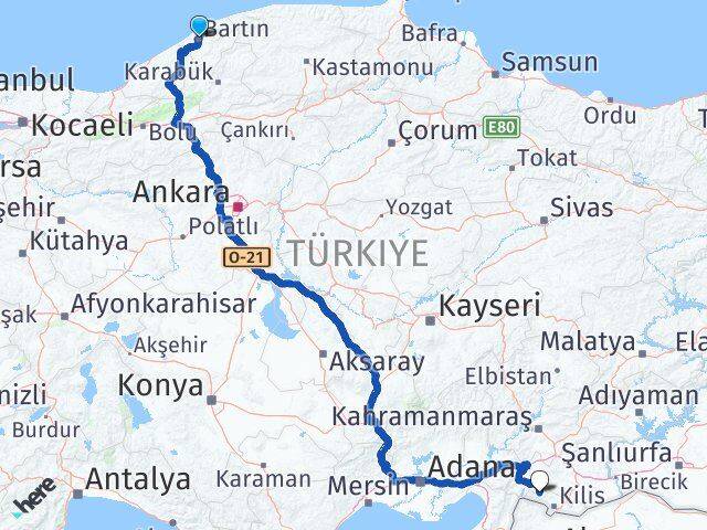 Bartın Musabeyli Kilis Arası Kaç Km - Yol Haritası