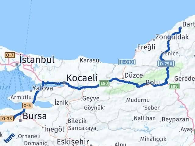 Bartın Nilüfer Bursa Arası Kaç Km - Yol Haritası