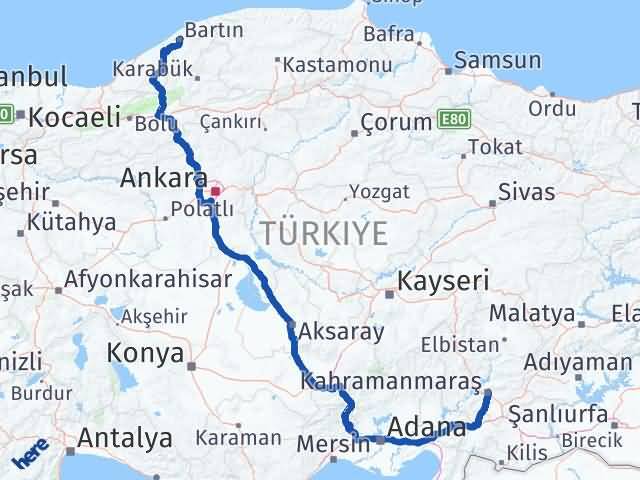 Bartın Onikişubat Kahramanmaraş Arası Kaç Km - Yol Haritası