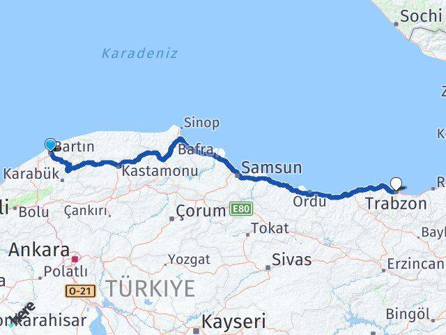Bartın Ortahisar Trabzon Arası Kaç Km - Yol Haritası