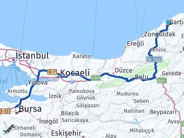 Bartın Osmangazi Bursa Arası Kaç Km - Yol Haritası