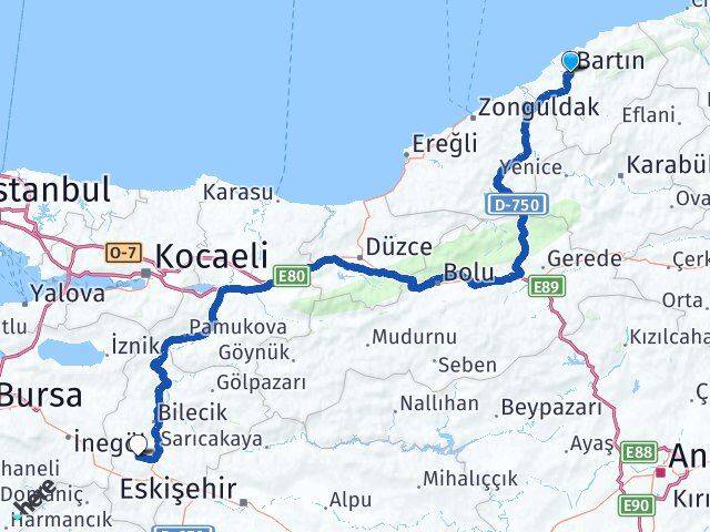 Bartın Pazaryeri Bilecik Arası Kaç Km - Yol Haritası