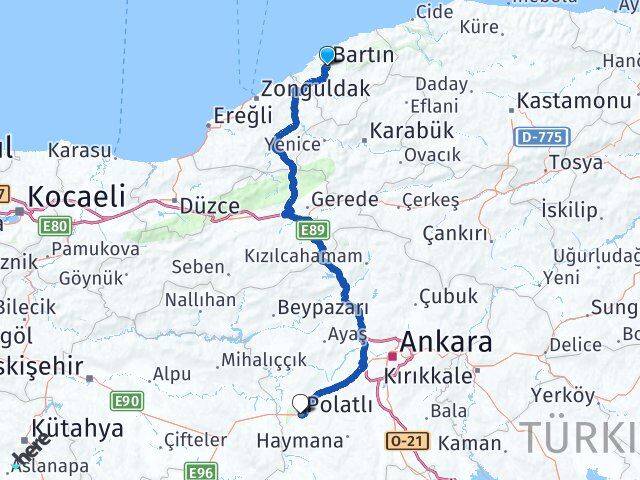 Bartın Polatlı Ankara Arası Kaç Km - Yol Haritası