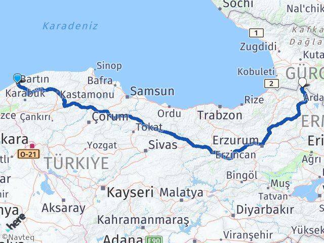 Bartın Posof Ardahan Arası Kaç Km - Yol Haritası