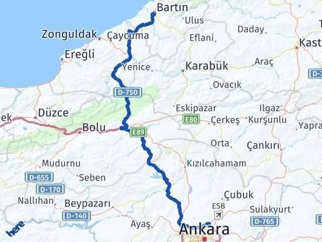 Bartın Pursaklar Ankara Arası Kaç Km - Yol Haritası