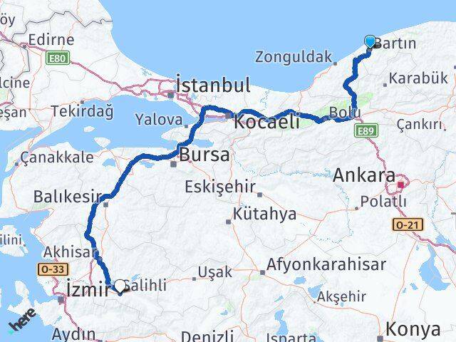 Bartın Salihli Manisa Arası Kaç Km - Yol Haritası