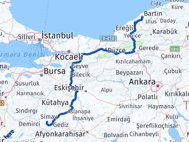 Bartın Şaphane Kütahya Arası Kaç Km - Yol Haritası