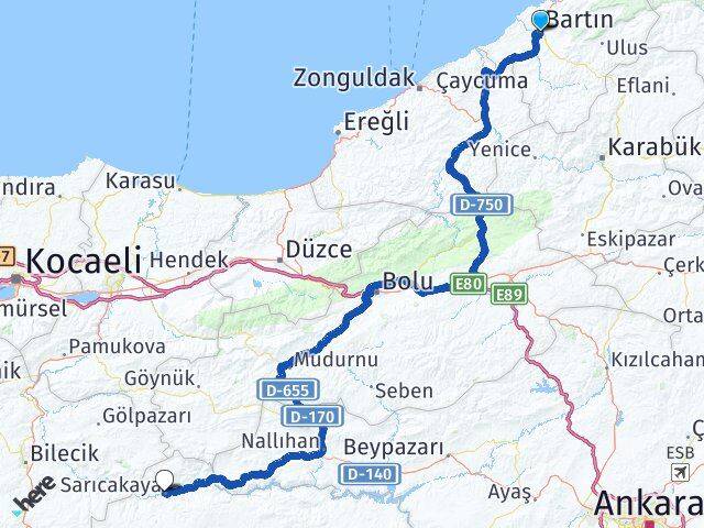 Bartın Sarıcakaya Eskişehir Arası Kaç Km - Yol Haritası