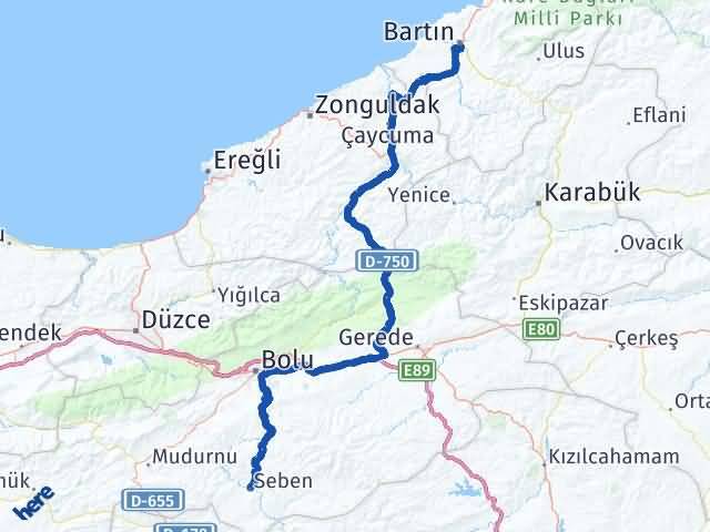 Bartın Seben Bolu Arası Kaç Km - Yol Haritası