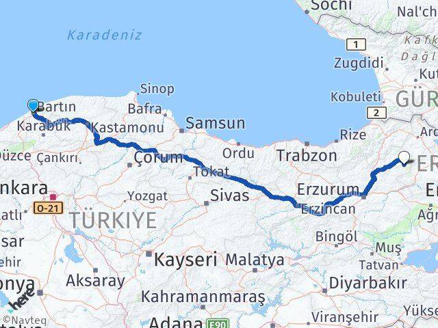 Bartın Şenkaya Erzurum Arası Kaç Km - Yol Haritası
