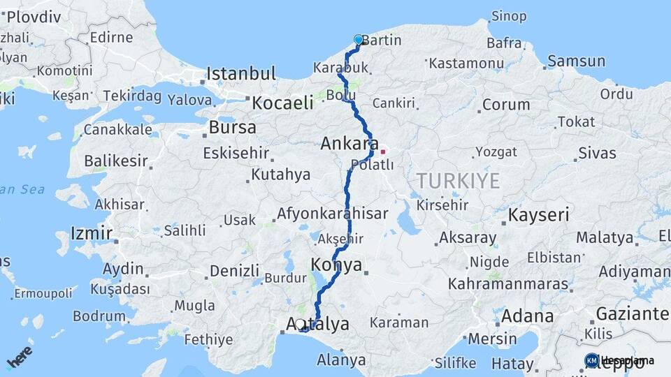 Bartın Serik Antalya Arası Kaç Km - Yol Haritası