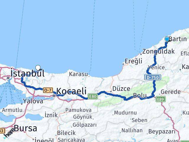 Bartın Şile İstanbul Arası Kaç Km - Yol Haritası