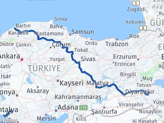 Bartın Şirvan Siirt Arası Kaç Km - Yol Haritası