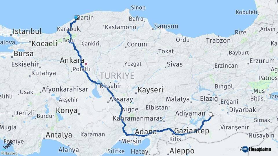 Bartın Siverek Şanlıurfa Arası Kaç Km - Yol Haritası