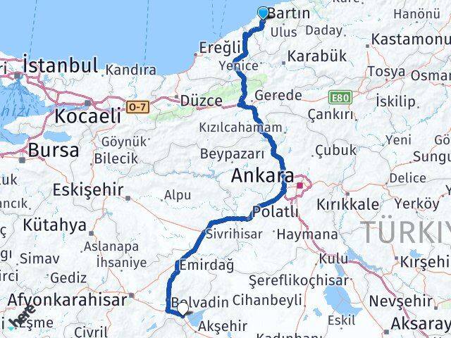 Bartın Sultandağı Afyonkarahisar Arası Kaç Km - Yol Haritası