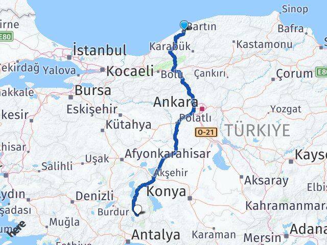 Bartın Sütçüler Isparta Arası Kaç Km - Yol Haritası