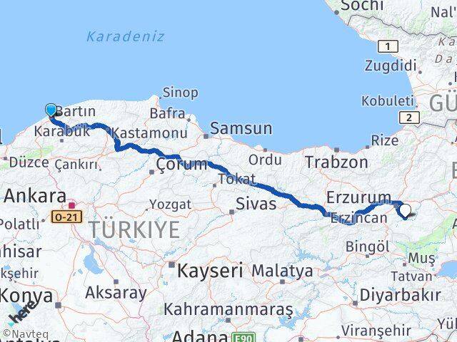 Bartın Tekman Erzurum Arası Kaç Km - Yol Haritası