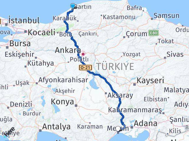 Bartın Toroslar Mersin Arası Kaç Km - Yol Haritası
