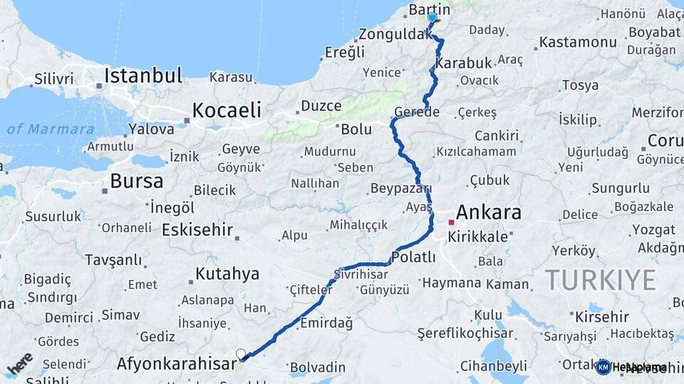 Bartın Ulus Afyonkarahisar Arası Kaç Km - Yol Haritası
