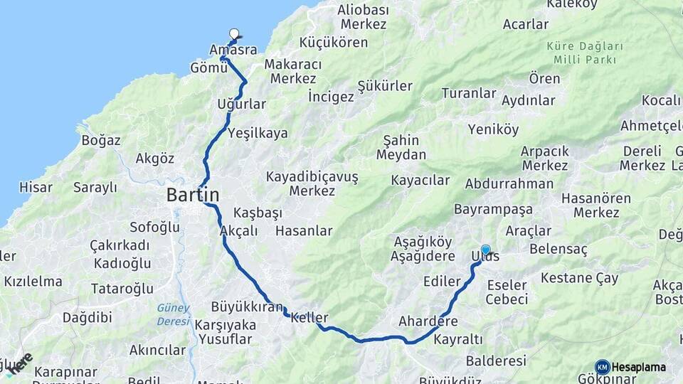 Bartın Ulus Amasra Arası Kaç Km - Yol Haritası